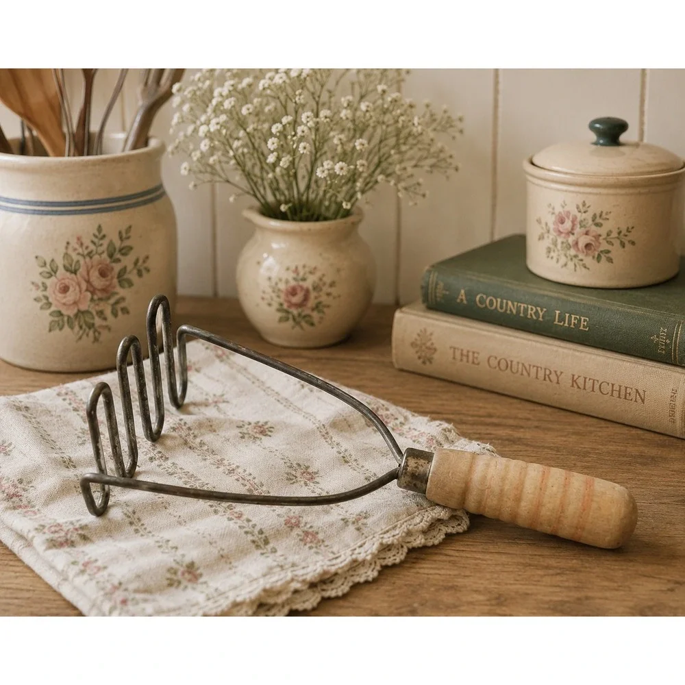 Vintage Primitive Potato Masher Zigzag Wire Wood Handle Rustic Farmhouse Tool